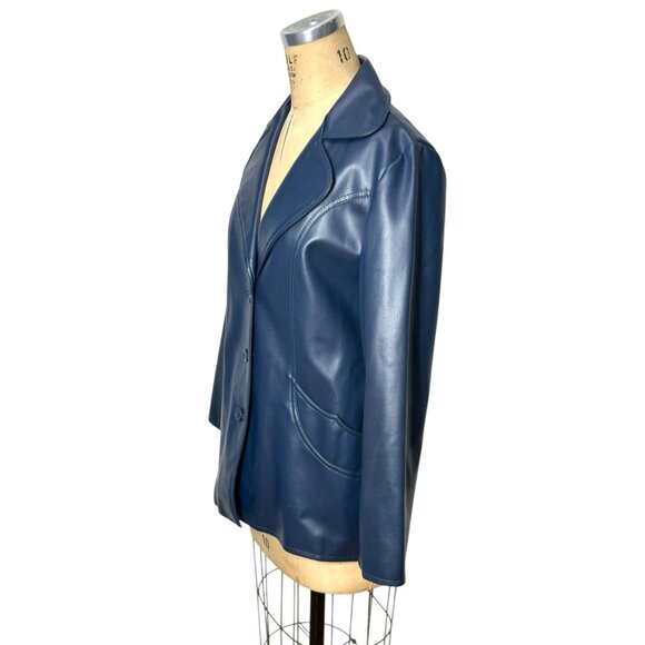 1970s blue vinyl jacket with wide notched collar Size M/L VEGAN - Picture 2 of 7